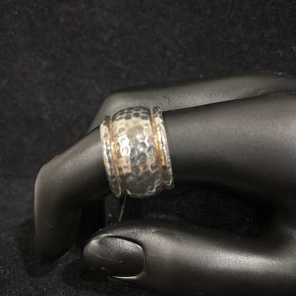 PAJ Silver 925 With Gold Trim Wide Hammered Ring 9 - Picture 1 of 7